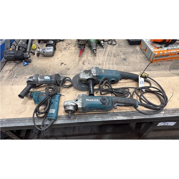 GROUP OF 4 MAKITA ELECTRIC POWER TOOLS- 3 GRINDERS & 1 DRILL