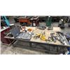 Image 4 : METAL FRAME WOOD TOP SHOP TABLE *CONTENTS NOT INCLUDED* MEASURES APPROX 97.5"L X 49"D X 32"H