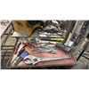 Image 2 : SMALL METAL SHELVING UNIT WITH ASSORTED TOOLS, BITS, WIRE, HARDWARE & MORE