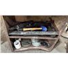 Image 4 : SMALL METAL SHELVING UNIT WITH ASSORTED TOOLS, BITS, WIRE, HARDWARE & MORE