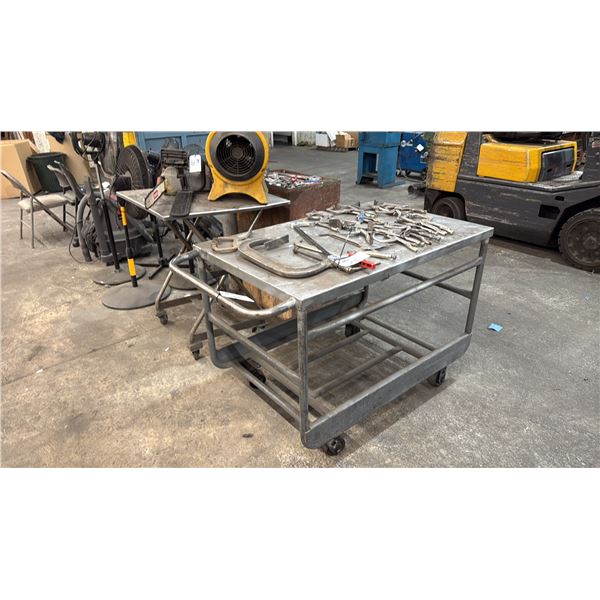 SMALL METAL MOBILE TABLE & METAL SHOP CART *CONTENTS NOT INCLUDED*