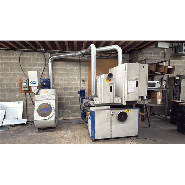 APEX 1975M-DM TWO-STATION DEBURRING AND METAL FINISHING MACHINE WITH APEX DUST COLLECTOR SYSTEM