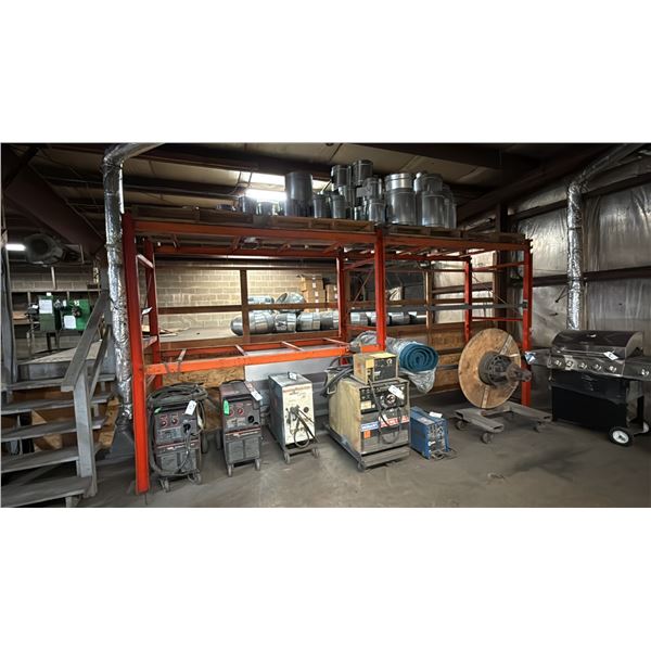 2 SECTIONS OF ORANGE PALLET RACKING-(3) 8' UPRIGHTS, (10) 7.5' SIDE RAILS WITH WELDED ON CROSS BARS