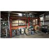 Image 1 : 2 SECTIONS OF ORANGE PALLET RACKING-(3) 8' UPRIGHTS, (10) 7.5' SIDE RAILS WITH WELDED ON CROSS BARS