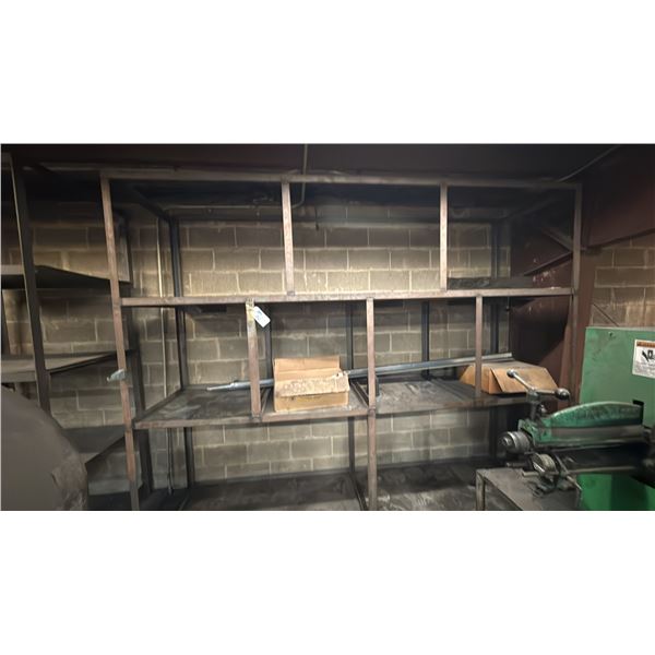 METAL SHELVING UNIT - MEASURES APPROX 10'L X 8'H X 30"D