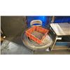Image 2 : SMALL METAL MOBILE TABLE, ROUND METAL MOBILE SORTING TABLE, 2 CHAIRS, 2 PLASTIC BINS, METAL PAN &