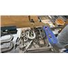 Image 4 : CONTENTS OF TABLETOP- LINCOLN GREASE GUN, BALDOR BENCH GRINDER, WALTER GRINDER, CLAMPS & ASSORTED