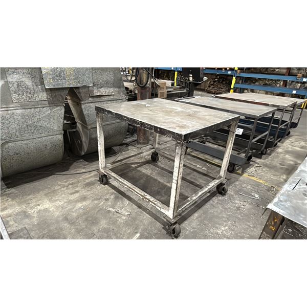 METAL MOBILE SHOP TABLE- MEASURES APPROX 43"L X 37"D X 36"H