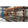 Image 1 : LARGE ORANGE ADJUSTABLE CANTILEVER MATERIAL STORAGE SYSTEM - MEASURES APPROX 13'L X 2.5'D X 7.5'H