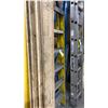 Image 2 : 6' YELLOW FIBREGLASS LADDER, ALLRIGHT APPROX 20' EXTENSION LADDER & STACK OF WOODEN PLANKS