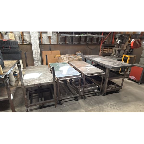 2 METAL MOBILE SHOP CARTS & 3 TIER METAL MOBILE TABLE