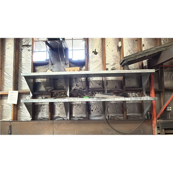 PAIR OF WALL MOUNTED METAL SHELVES & LARGE PIECE OF ALUMINUM *MUST BRING TOOLS TO REMOVE FROM WALL*