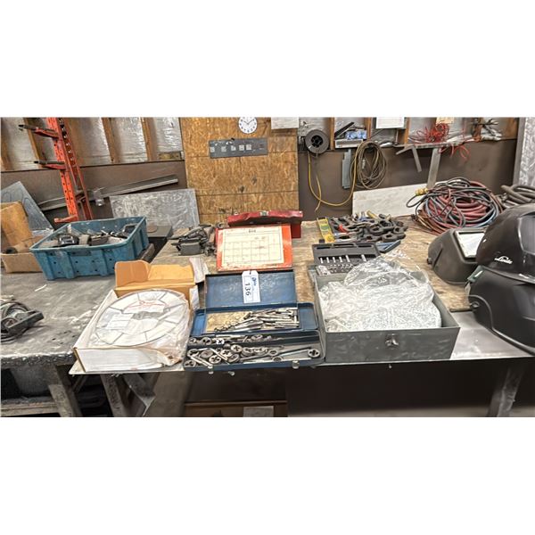 GROUP OF 4 PARTIAL TOOL/HARDWARE SETS, METAL CASE OF FASTENERS & SPOOL OF HOBART MAXAMIG ALUMINUM