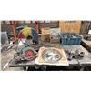 Image 1 : MAKITA CIRCULAR SAW, CUT OFF SAW, 1/2" MAKITA DRILL & GROUP OF ASSORTED SAW BLADES