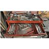 Image 3 : LARGE METAL WORK BENCH WITH ASSORTED SHOP CONTENTS- TOOL BOX FULL OF HAND TOOLS, SPRAY PAINTS,