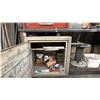 Image 7 : LARGE METAL WORK BENCH WITH ASSORTED SHOP CONTENTS- TOOL BOX FULL OF HAND TOOLS, SPRAY PAINTS,