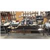 Image 1 : LARGE METAL SHOP TABLE & BOX OF WELD ON HINGES *CONTENTS ON TOP NOT INCLUDED*