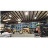 Image 1 : 6 BAYS OF BLUE PALLET RACKING-(7) 16' UPRIGHTS (54) 10' 7" SIDE RAILS WITH ASSORTED WOODEN BEAMS
