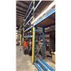 Image 3 : 6 BAYS OF BLUE PALLET RACKING-(7) 16' UPRIGHTS (54) 10' 7" SIDE RAILS WITH ASSORTED WOODEN BEAMS