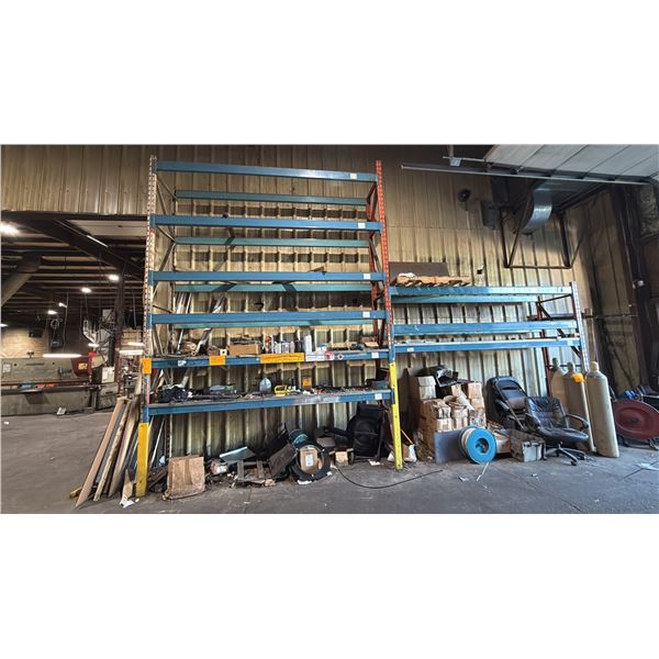 2 BAYS OF BLUE PALLET RACKING-(2) 16' UPRIGHTS (1) 9' UPRIGHT (18) 11' SIDE RAILS