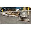 Image 1 : METAL CUSTOM MADE BULB, HALF OF AN EXTENSION LADDER & 2 LARGE PALLETS OF CORRUGATED CARDBOARD BOXES