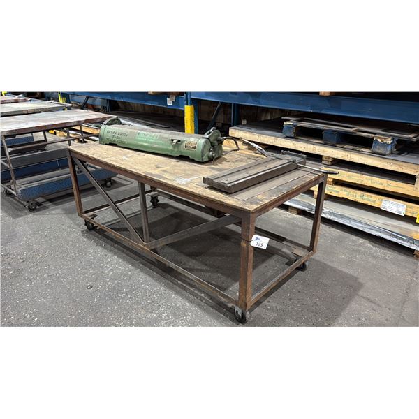 METAL FRAME WOOD TOP MOBILE SHOP TABLE *CONTENTS NOT INCLUDED*