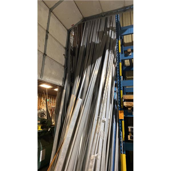 LARGE GROUP OF ASSORTED ALUMINUM STOCK FABRICATING MATERIAL- ANGLE, TUBE, ROUND TUBE, SQUARE TUBE