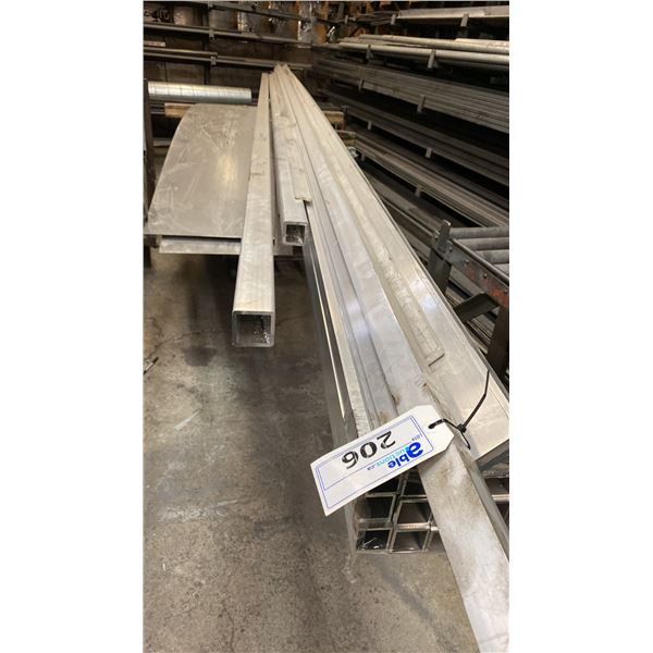 METAL MOBILE CART WITH ASSORTED ALUMINUM STOCK- SQUARE TUBE, ANGLE & FLAT BAR