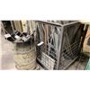 Image 2 : MOBILE MATERIAL CART WITH ASSORTED METAL STOCK MATERIAL & BARREL OF SCRAP PIECES