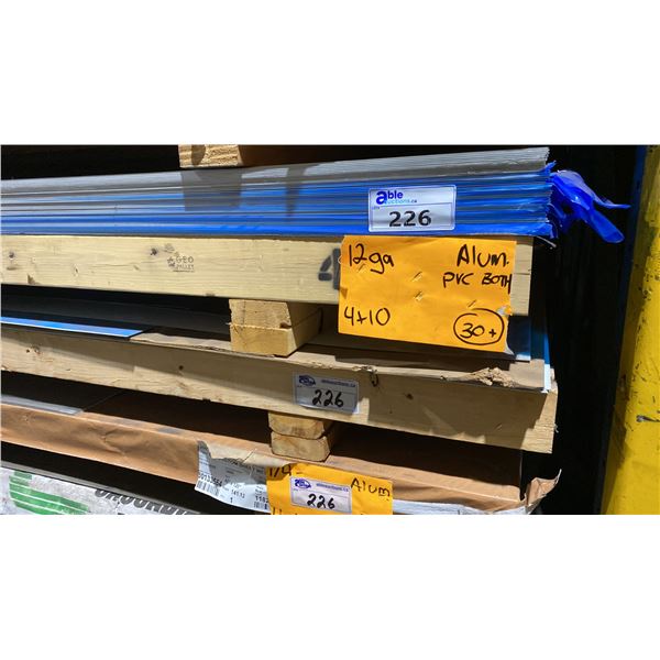 3 SKIDS OF ALUMINUM FABRICATING SHEET METAL- 12 GAUGE PVC 4X10 & OFF CUTS APPROX 35+ SHEETS