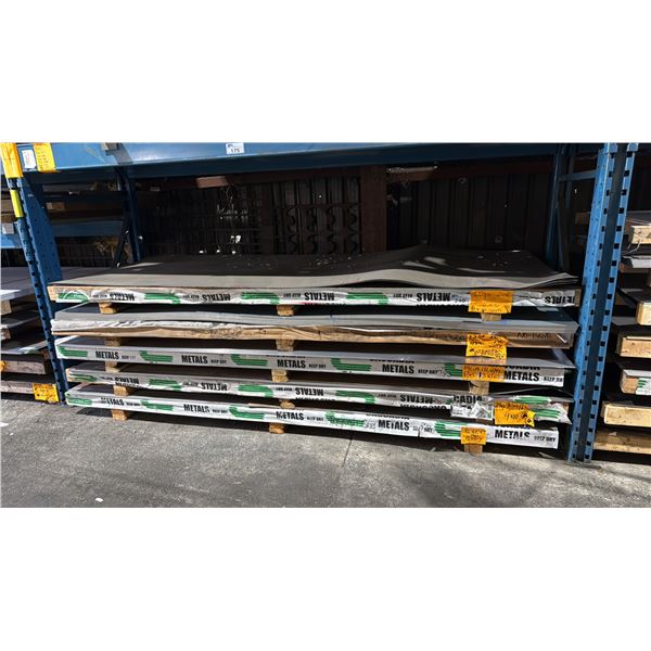 FIVE SKIDS OF 4X10 FABRICATING SHEET METAL- 20 GAUGE C/R, 12 GAUGE ALUMINUM PVC, 14 GAUGE ALUMINUM