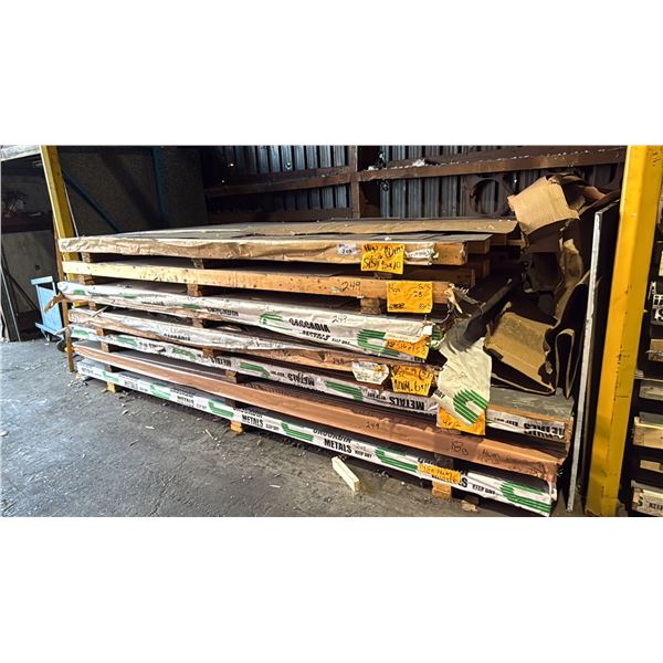 SEVEN SKIDS OF FABRICATING SHEET METAL- 16 GAUGE S/S 5X10, 14 GAUGE S/S, 1/8 ALUMINUM PVC, 5/32