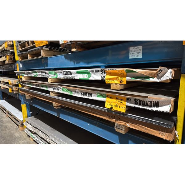THREE SKIDS OF FABRICATING SHEET METAL- 20 GAUGE ALUMINUM 4X10 , 14 GAUGE ALUMINUM LARGE OFF CUTS,