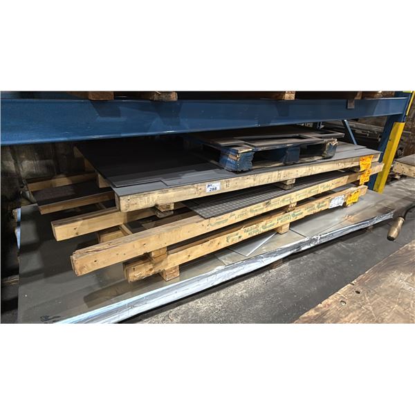 THREE SKIDS OF FABRICATING SHEET METAL- 1/4 STEEL CHECKER PLATE 4X10 OFF CUTS, 22 GAUGE GALVANIZED