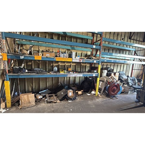 LARGE GROUP OF ASSORTED HARDWARE, TOOLS, 2 BANDING CARTS, FOLDING CHAIRS & MORE *PALLET RACKING NOT