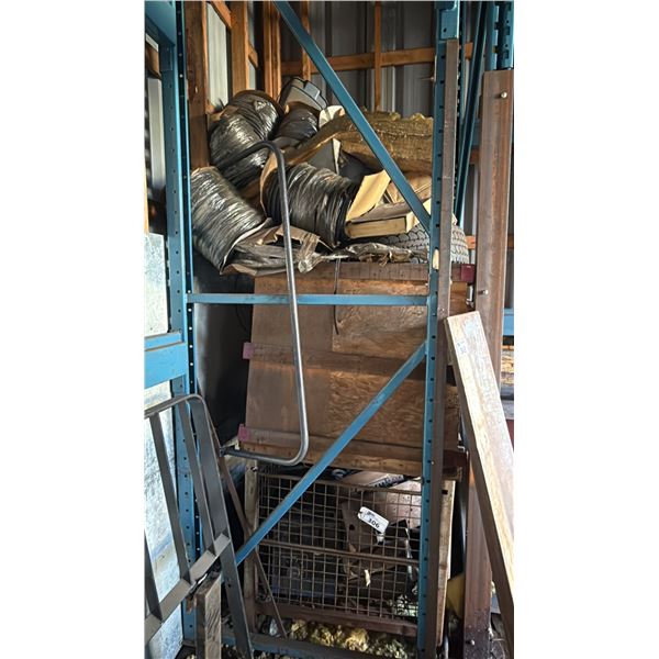 LARGE GROUP OF ASSORTED ITEMS- MILLER MIG WELDER, WELDING LINES, DUCT VENTING, TIRES, WOODEN CRATE,