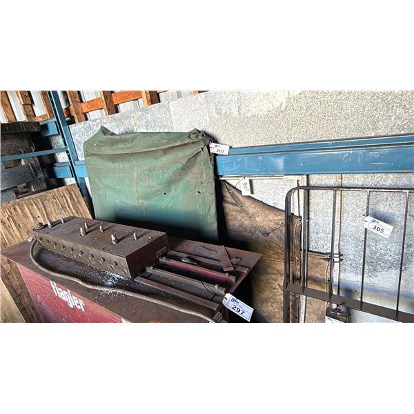 GROUP OF ALUMINUM FRAMED OLD WELDING CURTAINS