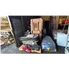 Image 1 : GROUP OF ASSORTED ITEMS- FOLDING CHAIRS, BIG TARP, WOODEN FOLDING TABLE, SHOVELS & MORE