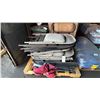 Image 2 : GROUP OF ASSORTED ITEMS- FOLDING CHAIRS, BIG TARP, WOODEN FOLDING TABLE, SHOVELS & MORE