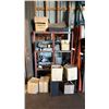 Image 1 : ORANGE METAL SHELVING UNIT WITH ASSORTED METAL PIECES, BRACKETS & RACKING PARTS