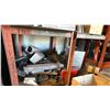 Image 4 : ORANGE METAL SHELVING UNIT WITH ASSORTED METAL PIECES, BRACKETS & RACKING PARTS