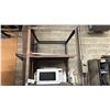 Image 2 : 2 BLACK METAL BARRELS WITH ASSORTED SCRAP METAL & METAL SHELVING UNIT WITH MICROWAVE