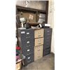 Image 8 : 5 FILING CABINETS, LARGE BOX OF SHOP RAGS, METAL SHELVING UNIT, SMALL 2 DRAWER CABINET, METAL FRAME