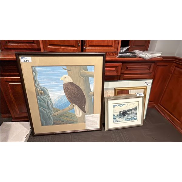 GROUP OF 3 FRAMED PICTURES & 1 MIRROR