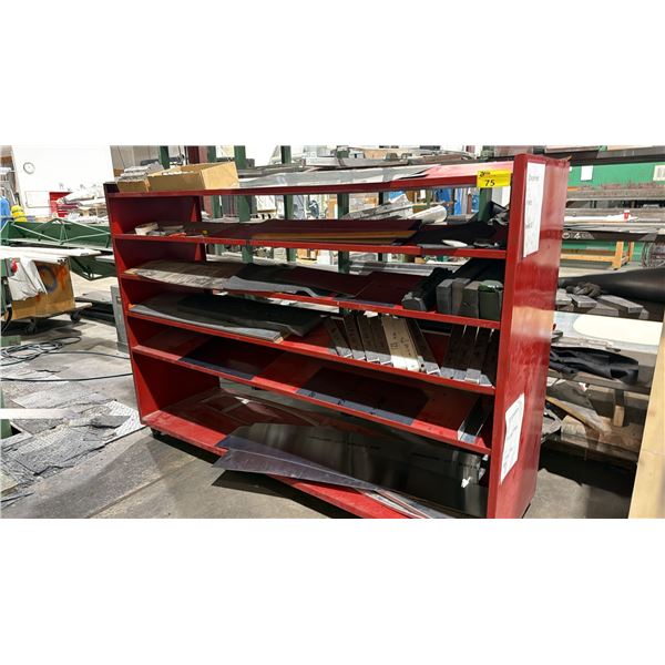 PORTABLE STEEL SHELVING UNIT WITH ASSORTED RUBBER & ALUMINUM CONTENTS APPROX 91IN X 25IN X 62IN