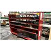 Image 1 : PORTABLE STEEL SHELVING UNIT WITH ASSORTED RUBBER & ALUMINUM CONTENTS APPROX 91IN X 25IN X 62IN
