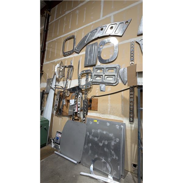 LOT OF ASSORTED ALUMINUM CUT PARTS *MUST TAKE ALL - ALL PIECES ON WALL INCLUDED*