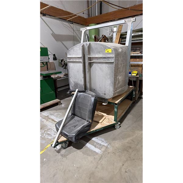 ALUMINUM AIRPLANE COCKPIT WITH SEATS ON 4-WHEEL 2-TIER STEEL PULL CART APPROX 7.5FT X 44IN X 80IN
