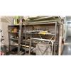 Image 1 : 4-TIER SHELVING UNIT WITH ASSORTED CONTENTS INCLUDING; ALUMINUM PARTS, WOOD BLOCKS, OIL CAN,