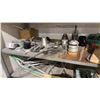 Image 3 : 4-TIER SHELVING UNIT WITH ASSORTED CONTENTS INCLUDING; ALUMINUM PARTS, WOOD BLOCKS, OIL CAN,